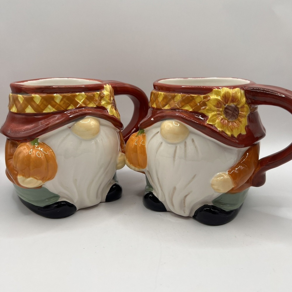 At Home Gnome Mugs Coffee Tea 4.5" Tall Fall Coffee Bar